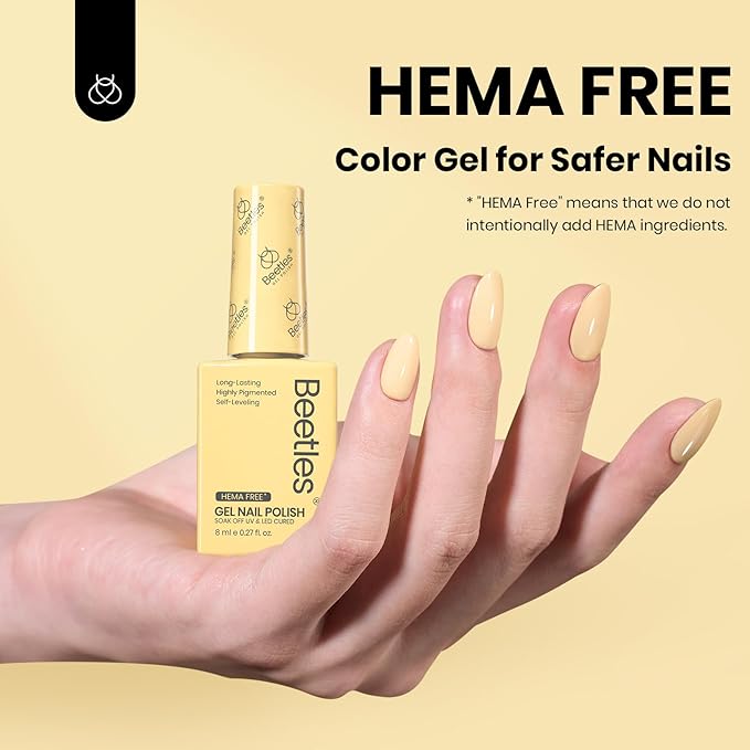 Beetles Yellow Gel Polish - Butter Time, Hema Free Pastel Yellow Gel Nail Polish, 8ML/0.27Fl Oz Soak Off UV LED Lamp Pastel Nails Art, Long-Lasting Manicure Salon DIY Home Easter Spring Nails