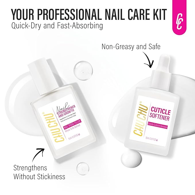 CHUCHU Nail Repair and Cuticle Remover Set: 2pcs 15ml Clear Nail Strengthening Polish for Peeling Thin Nails Women Home Salon Routine
