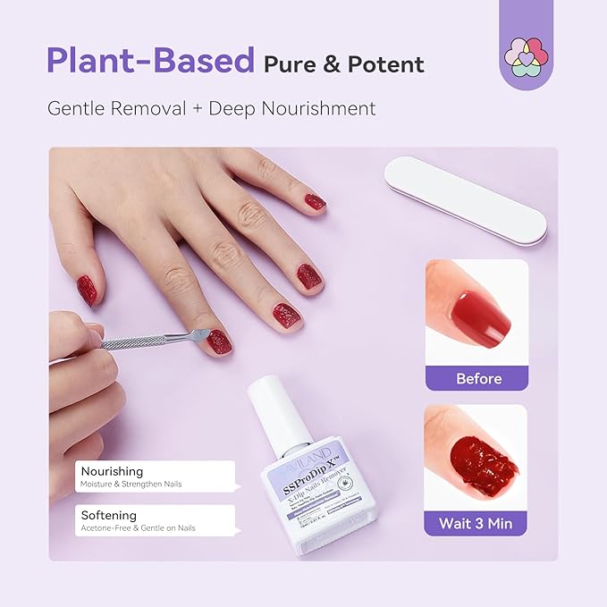 SAVILAND SSPro X Dip Powder Remover Kit: Gentle & Easy Dip Nails Removal No Need Soaking Or Wrapping with Nail File Nail Scraper for Dipping Powder 0.5 Floz Home Use