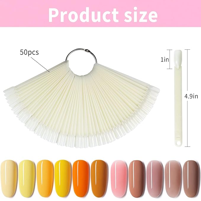 300 Pcs Nail Swatch Sticks with Ring, Nail Sample Swatches for Gel Polish Color Display, Nail Salon, Home DIY Accessories (50 pcs/string)