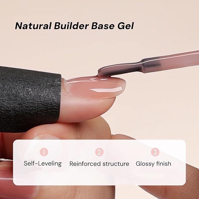 Hema Free Rubber Builder Base Gel, Soak Off Shimmer Enhancement Gel Nail Polish, Long Lasting UV Led For Nails Thickening DIY Manicure