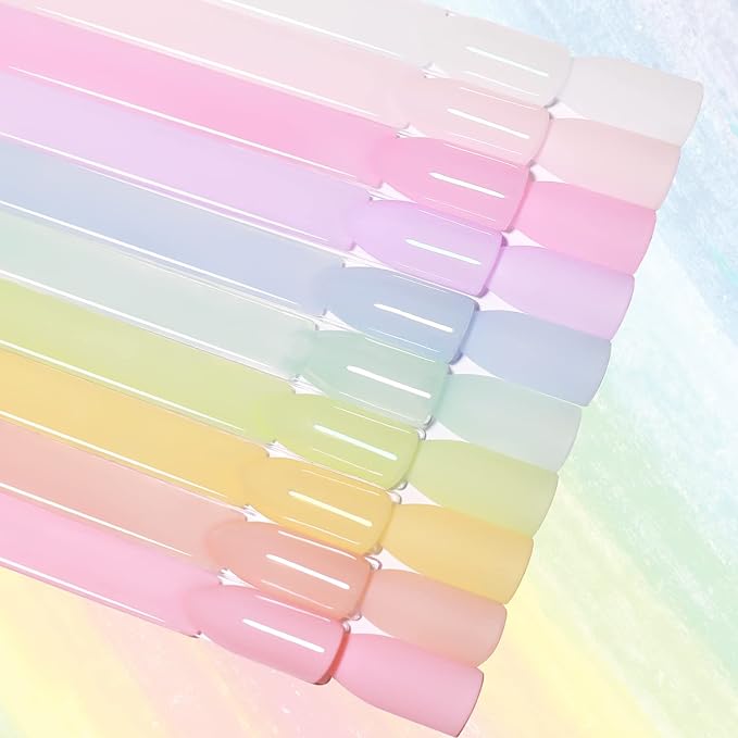 Beautpal Pastel Jelly Gel Nail Polish Set Spring Summer Milky Gel Polish Kit Semi-transparent Pink Blue Green Yellow Soak Off UV Gel Polish 7ML 10PCS