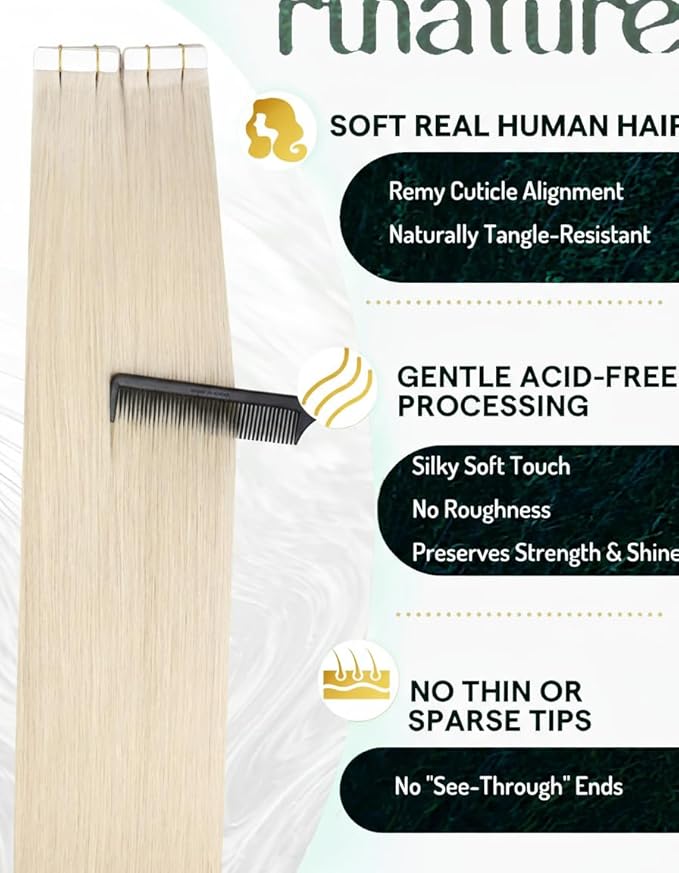 RUNATURE Blonde Tape in Hair Extensions Human Hair 18 Inch Tape in Extensions Platinum Blonde Tape Ins Human Hair Extensions Seamless Skin Weft Glue in Real Hair Extensions Can Be Dyed 50g 20pcs