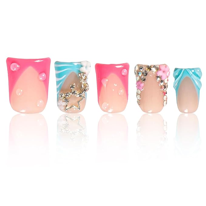 LOVFUL Press on Duck Nails Short | Handmade Acrylic French Tip False Nails Press ons | Duck Short 0.8 in | H581-S