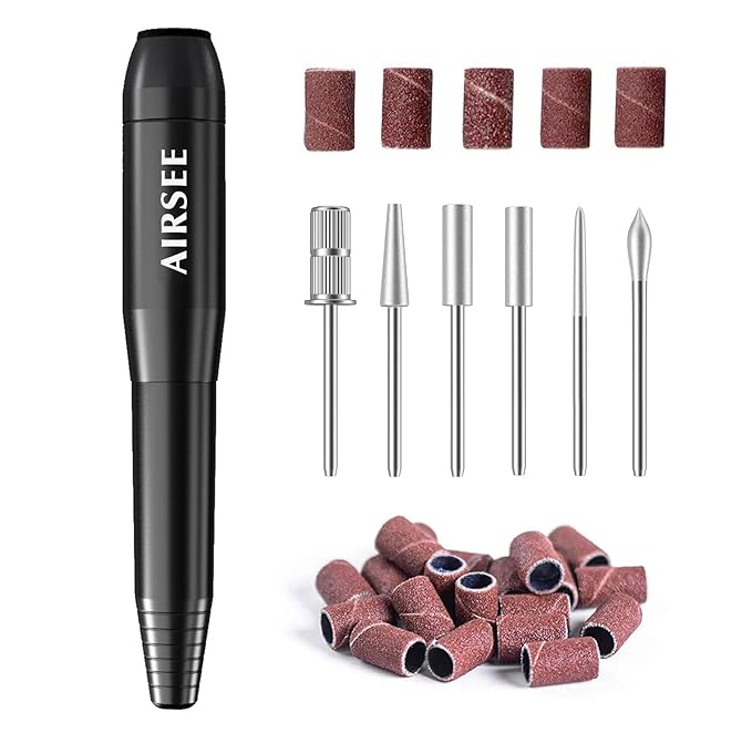AIRSEE Studio Basic Electric Nail Drill, USB Portable Nail E File Machine for Professional Beginners, Manicure Pedicure Dremel Kit for Salon & Home Use, Black