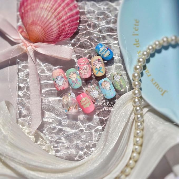 Aurora Pearl Seashell Nail Stickers Colorful Bow Nail Designs 3D Self-Adhesive Conch Nail Decals 5D Embossed Ocean Nail Art Stickers Summer Sticker Manicure Accessories for Women DIY Nails 1 Sheet