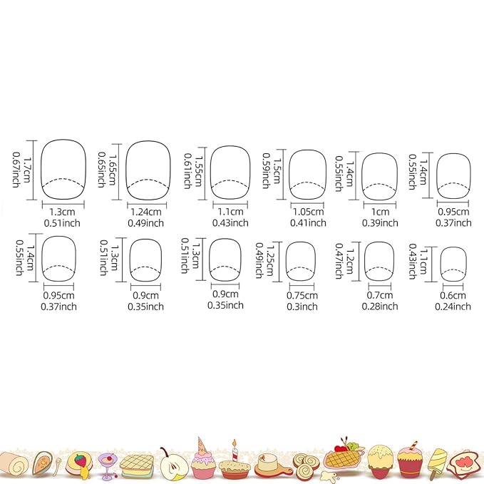 120Pcs 10 Packs Cute Short Press on Nails for Girls 5 Styles 12 Sizes Press on Nails for Kids Press ons with Desserts Candy Bow Designs Full Cover Acrylic Nails for Little Girl Gift DIY