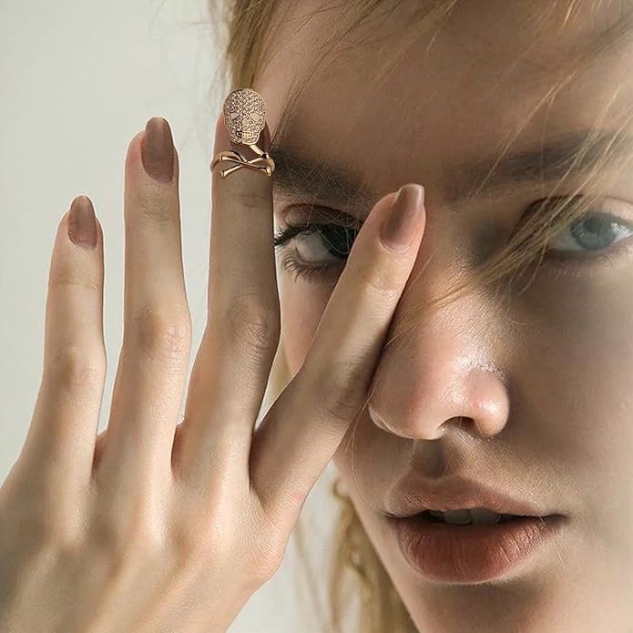 Jean Beau Finger Nail Ring for Women Teen Art Rhinestones Finger Tip Rings Gold Metal Nail Decoration Nail Protect Fashion Jewelry Gift