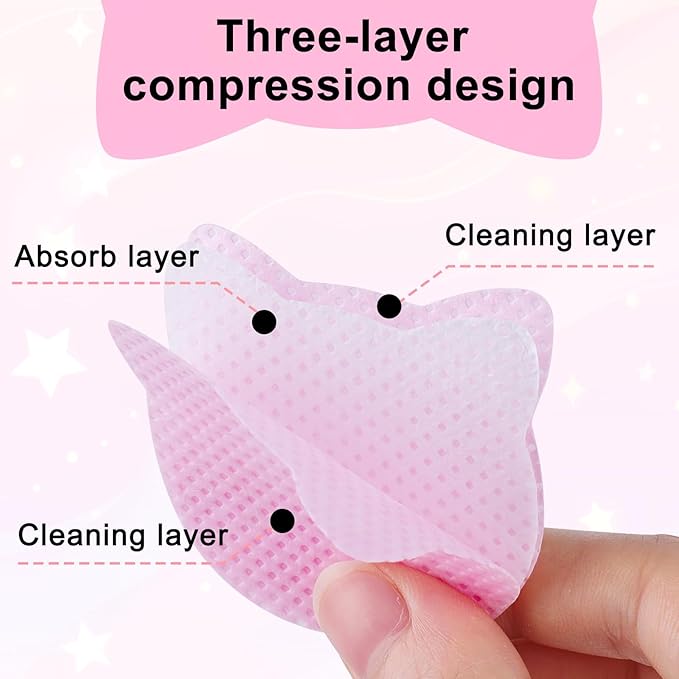 MEKK Lint Free Nail Wipes, 400PCS Pink Cat Shape Nail Polish Remover Wipes, Soft Non-Woven Fabric, Super Absorbent, Cleaning Pad Cloth for Lash Extension & Nail Polish Bottle