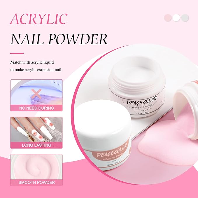 Acrylic Nail Kit with Drill and U V Light, Professional Nail Kit Acrylic Set for beginners with Everything 3PC Powder 24PC Glitter Fake Tips Decoration Nails Set DIY Home Salon