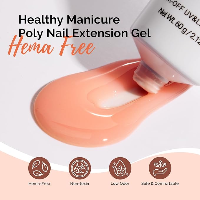 MelodySusie Poly Nail Extension Gel 60g Hema Free Soak Off UV Lamp Cured Nail Thickening Art Design Manicure Gift for Wome 052