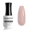 RARJSM Glitter Rubber Base Gel Nail Polish Nude Gray Pink Rubber Base Rainbow Iridescent Shimmer Brush on Quick Extend Builder Hard Gel Soak Off Curing Requires 15ml Salon Home French Manicure