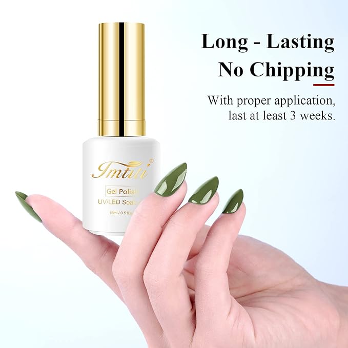 Imtiti Gel Nail Polish, 1 Pcs 0.5 Fl Oz Olive Green Color Gel Polish Soak Off LED U V Nail Gel Polish Nail Polish DIY Nail Art Starter Manicure Salon Gel Nail Kit for Women Girls