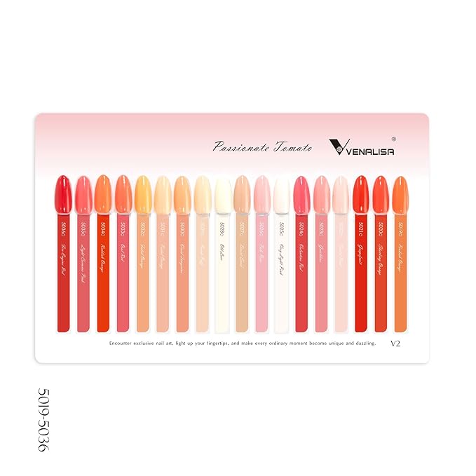 VENALISA V2 22 Pcs 10 ML Red Orange Gel Nail Polish Set with Color Card, Pink Red Orange Gel Polish Kit Nail Art Starter Manicure Salon DIY at Home