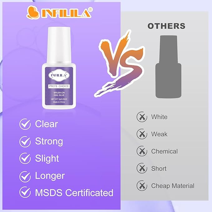 NXJ INFILILA Nail Glue, Professional Brush On Nail Glue, Nail Glue for Acylic Nails, Nail Glue for Press On Nails Fasle Nails Fake Nails Tips Glue Adhesive Long Lasting 7ML/0.23OZ
