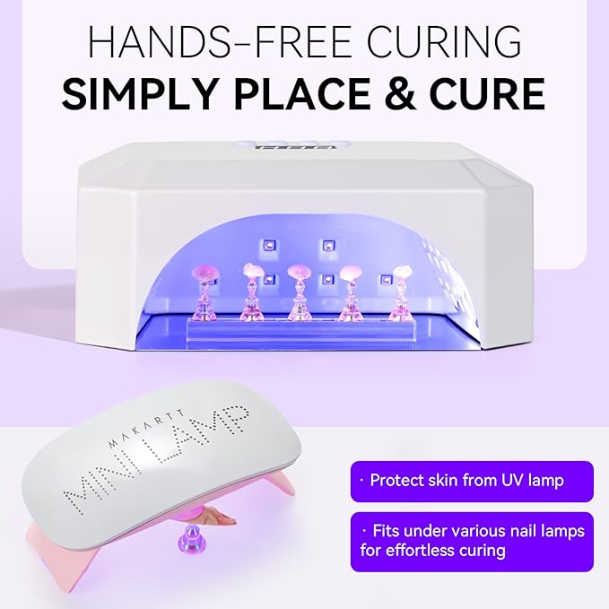 Makartt Nail Stand: Nail Holder for Painting Nails DIY, Magnetic Press on Stand Pink and Purple for Art Display Practice, Purple Glitter Flower Fake Holder for Home Salon with Reusable Adhesive Putty