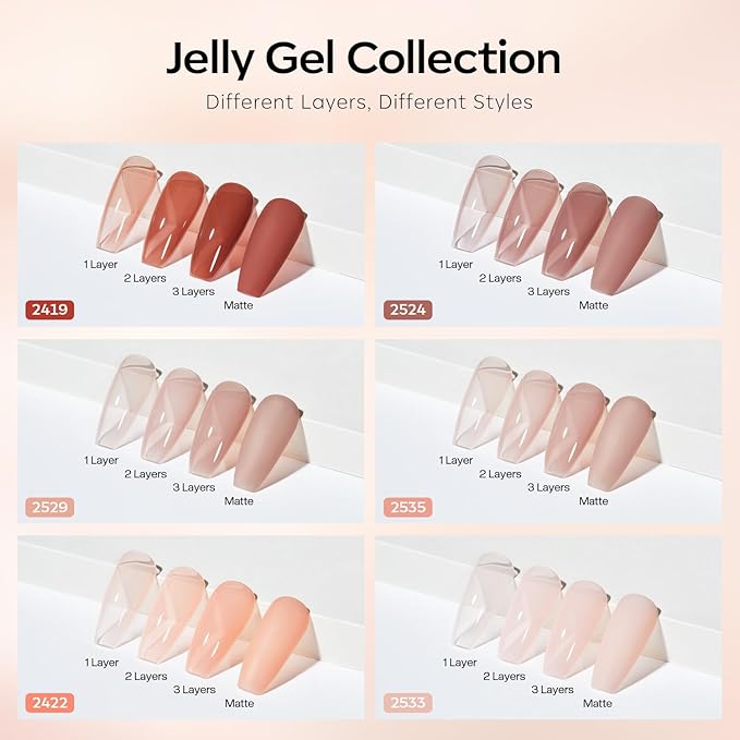 modelones Jelly Gel Nail Polish, 6 Colors Fall Nude Brown Pink Gel Polish Neutral Nail Art Design Translucent Soak Off LED Nail Lamp Manicure Salon DIY Girls Women Gift