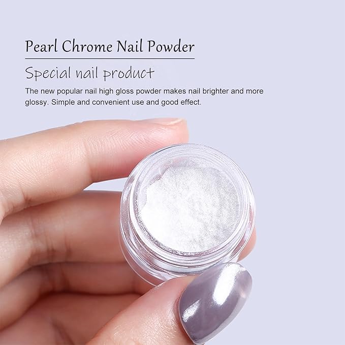 Moonlight White Chrome Nail Powder, White Pearl Nail Powder Pigment Mirror Effect Aurora Magic Pearlescent Nail Glitter Nail Art
