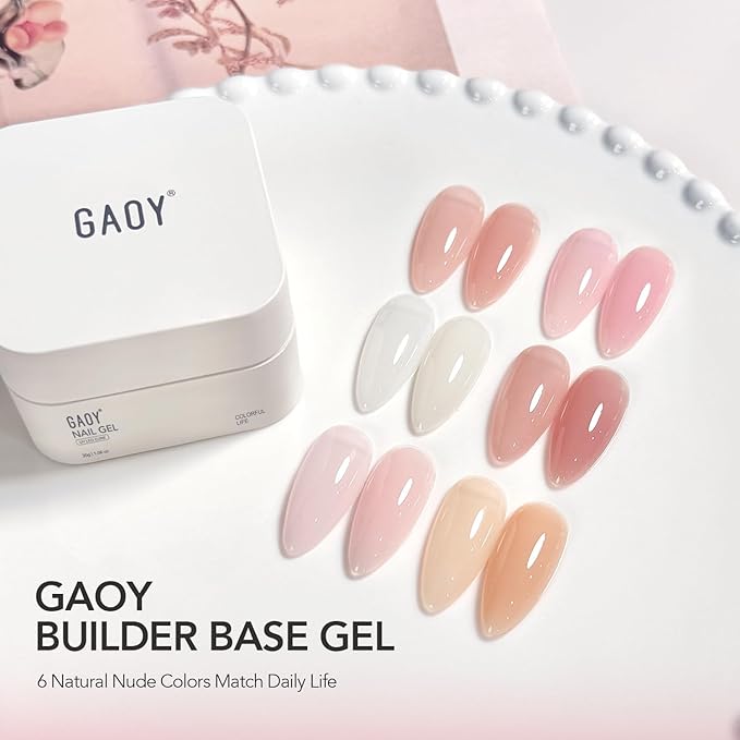 GAOY Colored Builder Base 30g with a Brush, 4-in-1 Long Lasting Nail Builder Gel Nude Pink Natural Jelly, Soak Off UV Light Cure Nail Strengthening, Flamingo Pink