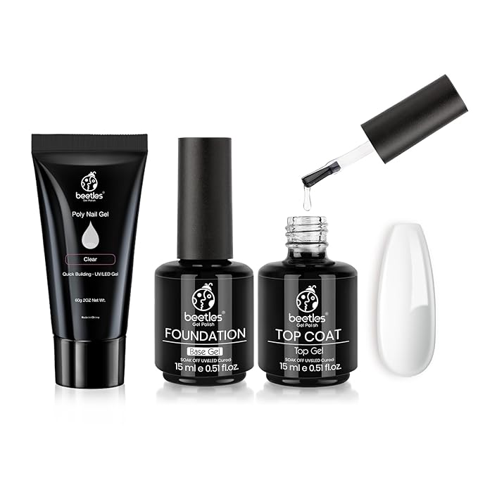 Beetles Poly Extension Gel for Nail with Top and Base Coat, 60g Clear Jelly Gel Builder Nail Gel Trendy Nail Art Design Nail Extension Gel Salon Nail Easy DIY at Home Nails Manicure Gifts for Women