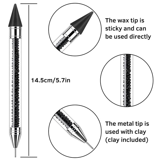 2 Pack Rhinestone Picker Tool Dotting Pen with Tweezer, Wax Pencil for Rhinestones, Gem Picker Pen Diamond Jewel Applicator, Rhinestone Tools Kit for Bedazzling DIY Nail Art