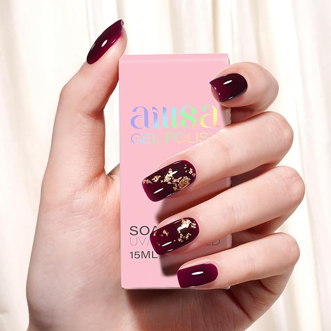 AILLSA Dark Chrry Gel Nail Polish Queen of Sin Jelly Gel Polish Neutral Translucent Wine Burgundy Gel Polish Long Lasting Purple Red Color Soak Off U V Gel for French Manicure Nail Art at Home 0.51 Oz