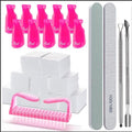 Gel Nail Polish Remover Tools Kit, with 10 Pcs Nail Clips, 400 Pcs Lint Free Nail Wipes, Nail Files 100/180, Buffer Block 400/4000, Nail Brush, Cuticle Pusher, Cuticle Peeler (Rose Red)