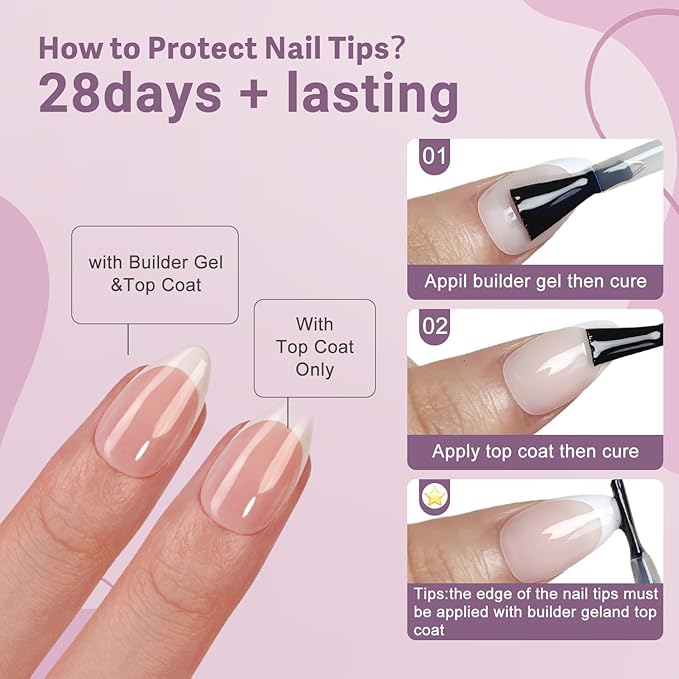 Gel French Tip Nails Short Almond French Tip Press on Nails SXVME White French Nail Tips 300Pcs Pre-applied Tip Primer Natural Nude Pink Fake Nails Extensions Gel Nail Kit for Women Girls DIY