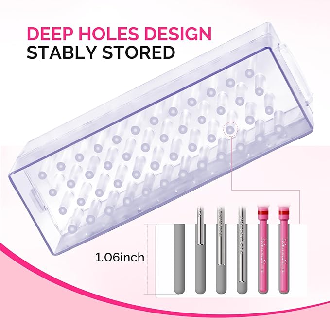 MelodySusie Nail Drill Bits Holder, 48 Holes Case, Portable Dustproof Displayer Organizer Container, Nail Tech Professional Nail Art Tool, Travel Salon Home, Clear (Drill Bits Not Included)