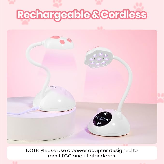 Beetles Gooseneck UV Nail Lamp - Meowgic MilkKitty Mini LED Nail Light with 3 Timer and Countdown Display Flash Cure Lamp for Gel Polish Nails Glue Builder Gel Smart Sensor Cordless Nails Dryer
