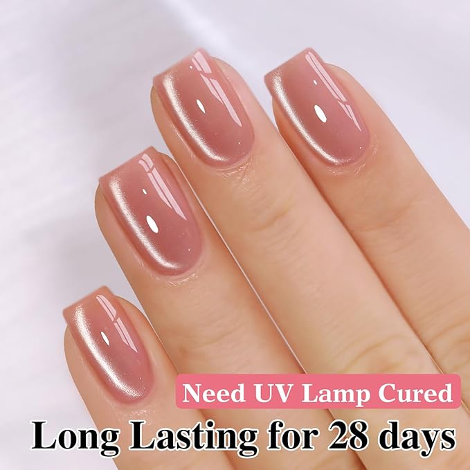 Double Rhythm 0.5 Oz Cat Eye Gel Polish with Magnet Same Color Same Bottle Holographic Glitter Shimmer Translucent Color Salon 15 ML Magnetic Nail Art (Coral Pink-MC1152)