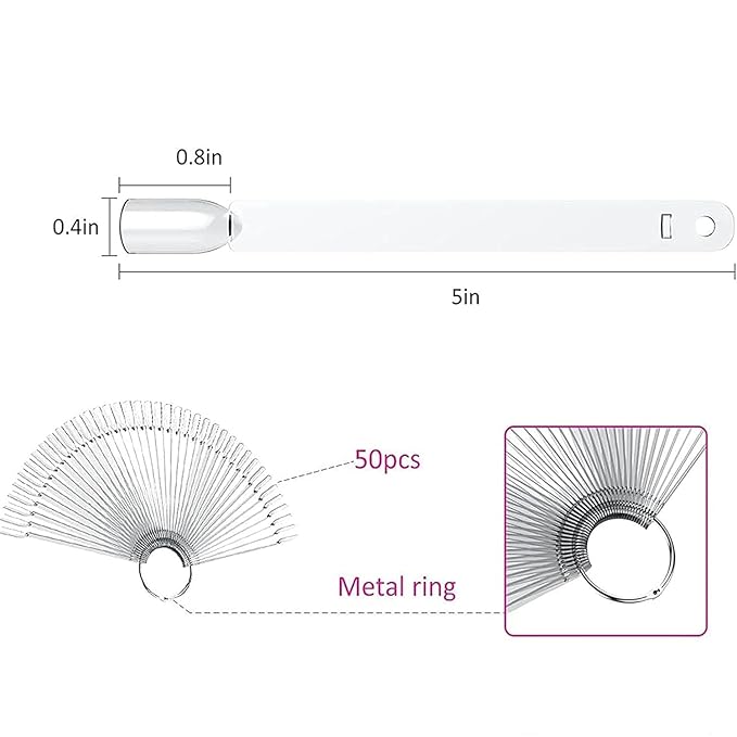 200 Pcs Nail Art Sticks with Ring and Numbered Tips - Clear Fan-shaped Display for Nail Art Polish Practice Natural