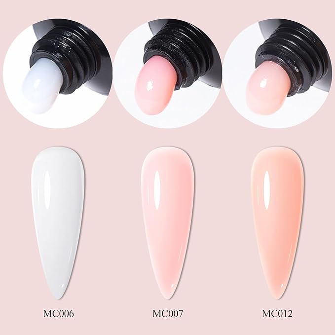 Poly Extension Gel Nail Kit, White Nude Pink Builder Enhancement Nail Gel with Dual-Ended Brush, Nail Dual Forms for Polygel Nail Art Salon DIY at Home Beginner Kit
