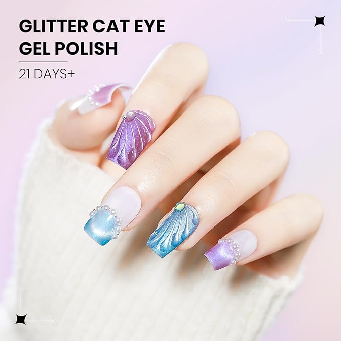 Pearl Mermaid Gel Nail Polish 12 Colors Magnetic Cat Eye Shimmer Glitter Gel Polish Spring Summer Colors Cat Eye Manicure Gift Soak Off Lamp Salon DIY at Home