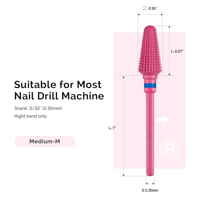 MelodySusie Professional Tornado Nail Drill Bits, 3/32'' Carbide Tungsten Multi-function Bits, Suitable for Manicure Pedicure Cuticle Gel Polishing, Salon Bits, Pink Blossom, Series Bit-X, Medium