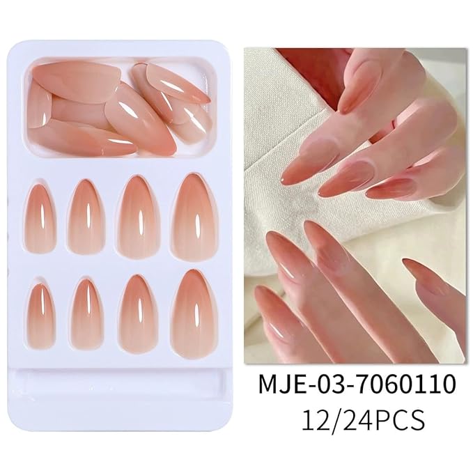 Press-On Nails, Medium-Length Glossy Transparent to Orange Ombre Instagram Viral Style, Showing the Noble Temperament of Women and Girls False Nails - 24 pcs (Orange, 0.04 Fl Oz)