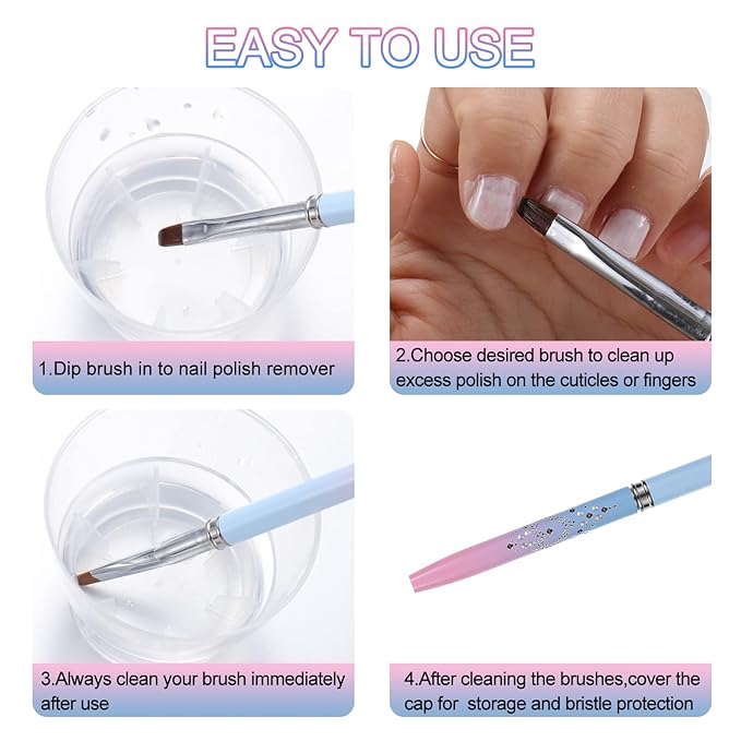 Nail Art Clean Up Brushes,Nail Brushes for Cleaning Polish Mistakes on the Cuticles, Acetone Resistant Nail Brush, Fingernail Cleaning Brushes for Nail Art and Designs (2 Pcs Round&Angled)