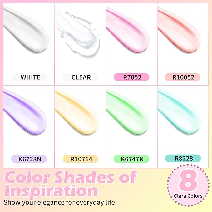 Clara Colors Polygel Extension Gel Nail Kit - 8 Colors Polygel Nail Kit with 48W Power Nail Lamp Nude Clear White Pink All In One Polygel Nail Kit Starter Kit for Beginners with Slip Solution and Tool