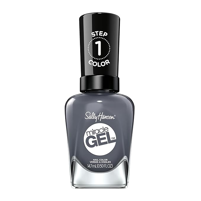 Sally Hansen Miracle Gel Salon Quality Nail Polish | Gel-Like Formula, Two-Step System, No UV Light Needed, Long Lasting | Opaque, Shiny | 809 Slate-R Girl | Dark Gray Nail Polish