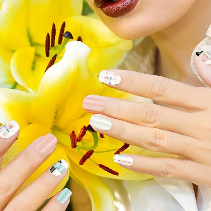 168 Pcs 12 Sheets Full Wraps Nail Polish Stickers Flower Print Self-Adhesive Nail Decal Strips with File Manicure Kits Colorful Flower Full Cover Decal Strips for Women DIY Decoration(Simple Style)