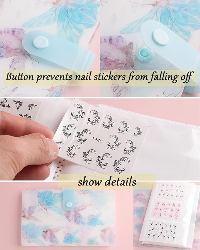 120 Shots Nail Art Stickers Storage Book Butterfly Nail Decals Collecting Album Sticker Nail Tech Organizers and Storage Holder Binder Book for Nail Sticker Display