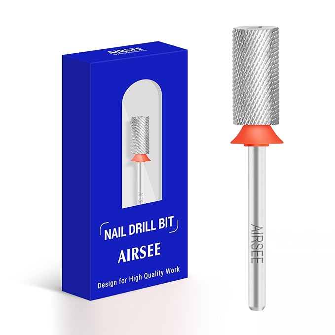 AIRSEE Tungsten Carbide Acrylic Nail Drill Bit Efile Electric File Machine Head Tip for Manicure Polishing Art Remove Gel 3/32" 2 Way Professional Tech Flat Top Cylinder Barrel Fine-F