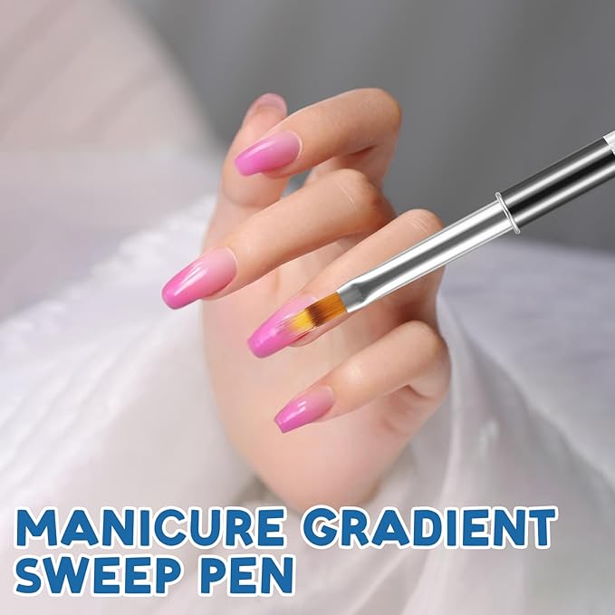 2pc Nail Art Ombre Gradient Brush Set, Nail Gradient Painting Brush Includes Sponge Tips Gel Nails Polish Drawing Brushes Pen Professional Manicure Tools with Rhinestone Handle, Nylon Bristles