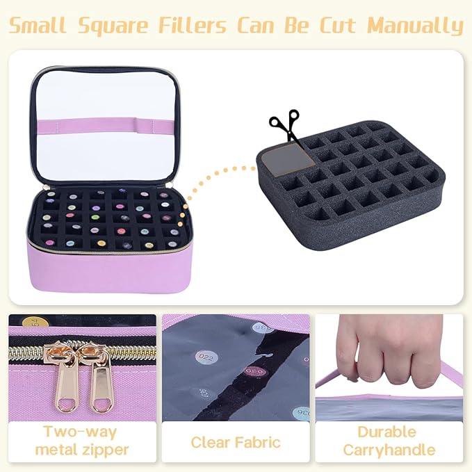 Small Clear Nail Polish Case Holds 30 bottles(15ml-0.5fl.oz) Nail Polish Organizer Multifunctional Nail Polish Bag organizer, Cosmetic Travel Makeup Cases for Women, Pink