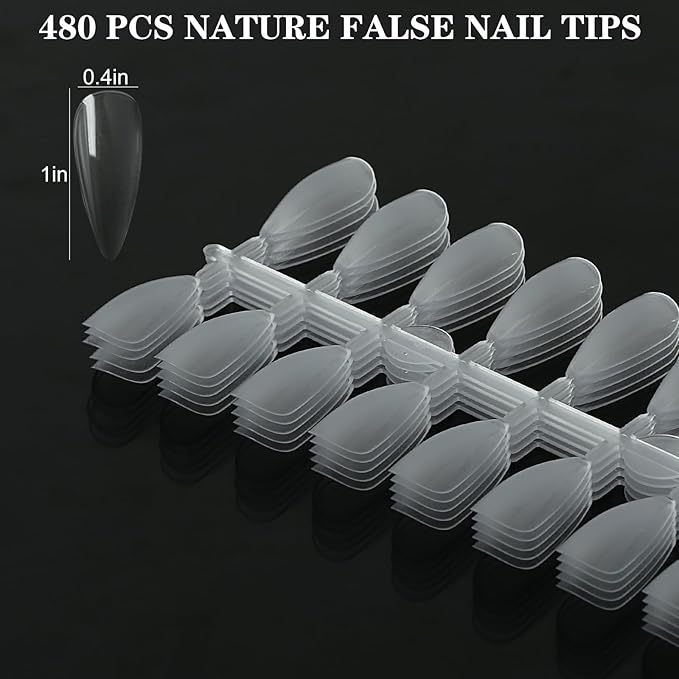 480PCS Nail Color Display Tips,Almond Shaped Premium Acrylic False Nail Tips for Gel & Regular Polish, Durable, Easy to Color – Perfect for Nail Practice & Professional Use(Clear)