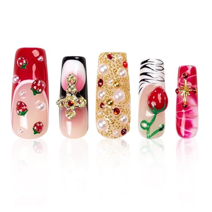 LOVFUL Handmade Acrylic Press on Nails Glitz | Short Press ons | Reusable Fake Nails | Square Classic Regular 1.3 in | H469-S