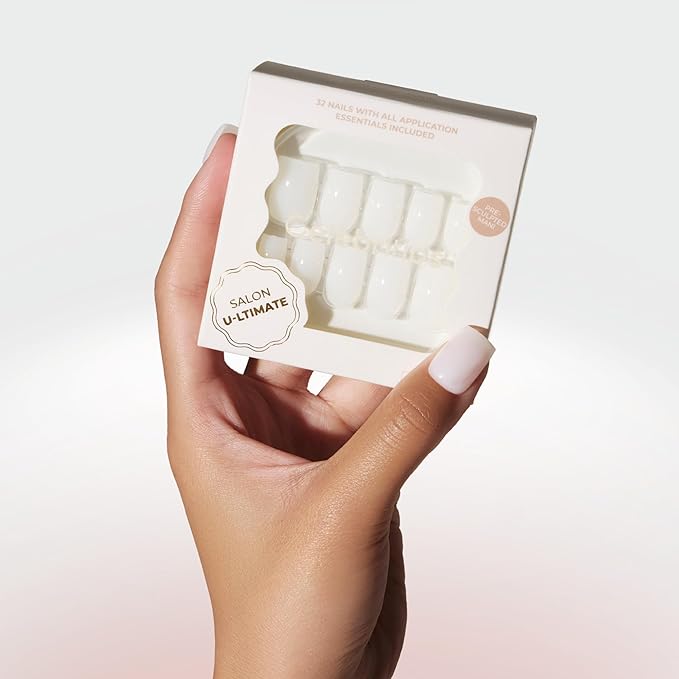 Press On Nails - Salon U-ltimate™ | Sheer Milk, Short Coffin Nails, Reusable | 16 sizes - 32 Nails Kit with Glue and Sticky Tabs