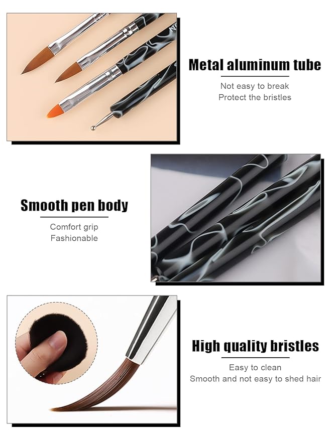 TOROKOM 19Pcs Acrylic Nail Brush Set, Nail Brushes for Nail Art Pen Nail Art Tools for Acrylic Application incl 7Pcs Gel Nail Polish Brush,6Pcs Nail Design Brush,5Pcs Dotting Pen,1Pc Nail Dust Brush