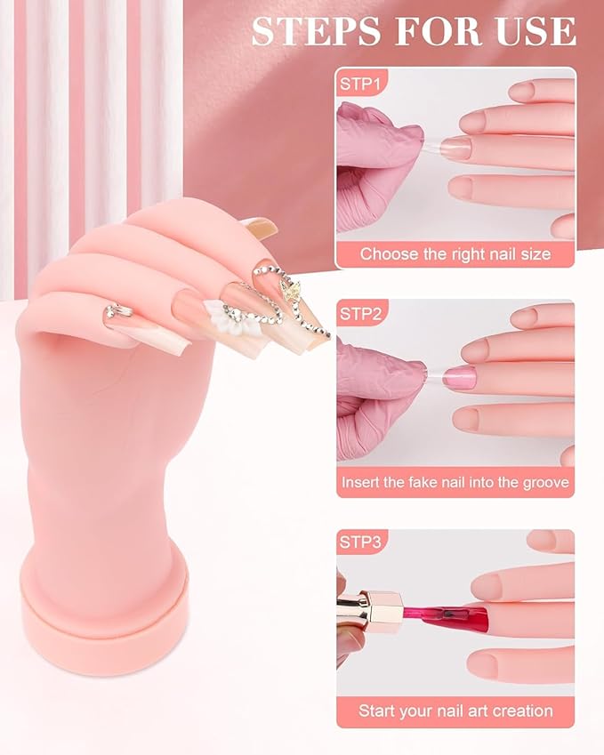 2 Pack Practice Hand for Acrylic Nails Soft Touch Mannequin Hand for Nails, Flexible and Bendable Fake Hand for Nails for Nail Art Beginners