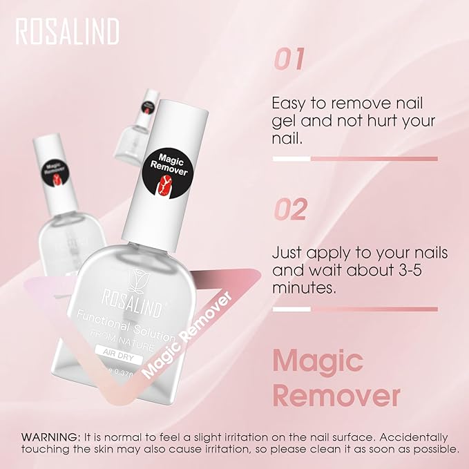 ROSALIND Gel Nail Polish Remover, 2Pcs 11ml Gel Polish Remover No Need Soaking or Wrapping Gel Remover for Nails 3-5 Minutes Easy And Quick